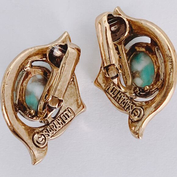 VTG 1960s 1970s Signed Sarah Coventry Earrings Gold Tone Mod Clip On Sculptural - Picture 8 of 10